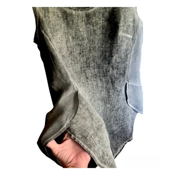 XCVI 100% Linen Round Neck Sleeveless Tank Charcoal Gray Stonewashed Size Small - Picture 2 of 7